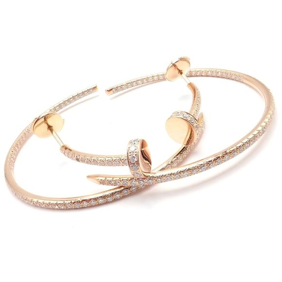 Authentic! Cartier Juste un Clou 18k Rose Gold Diamond Nail Hoop Earrings Paper - Picture 8 of 12